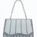 Multi Pearl & Rhinestone Lines Wavy Envelope Clutch