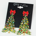 Multicolor Rhinestone & Red Bow Christmas Tree Earrings
