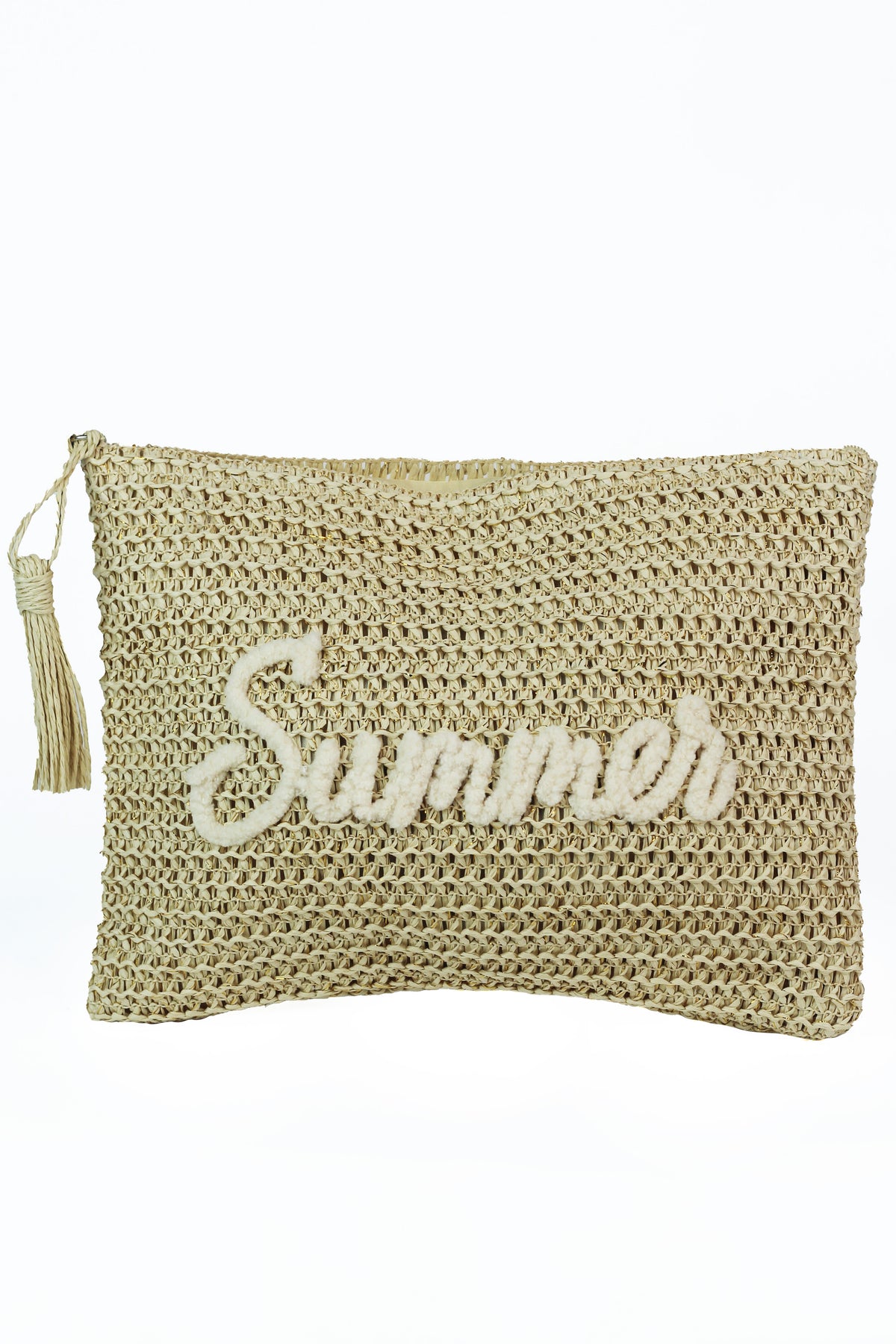 Woven Raffia "Summer" Pouch w/ Tassel