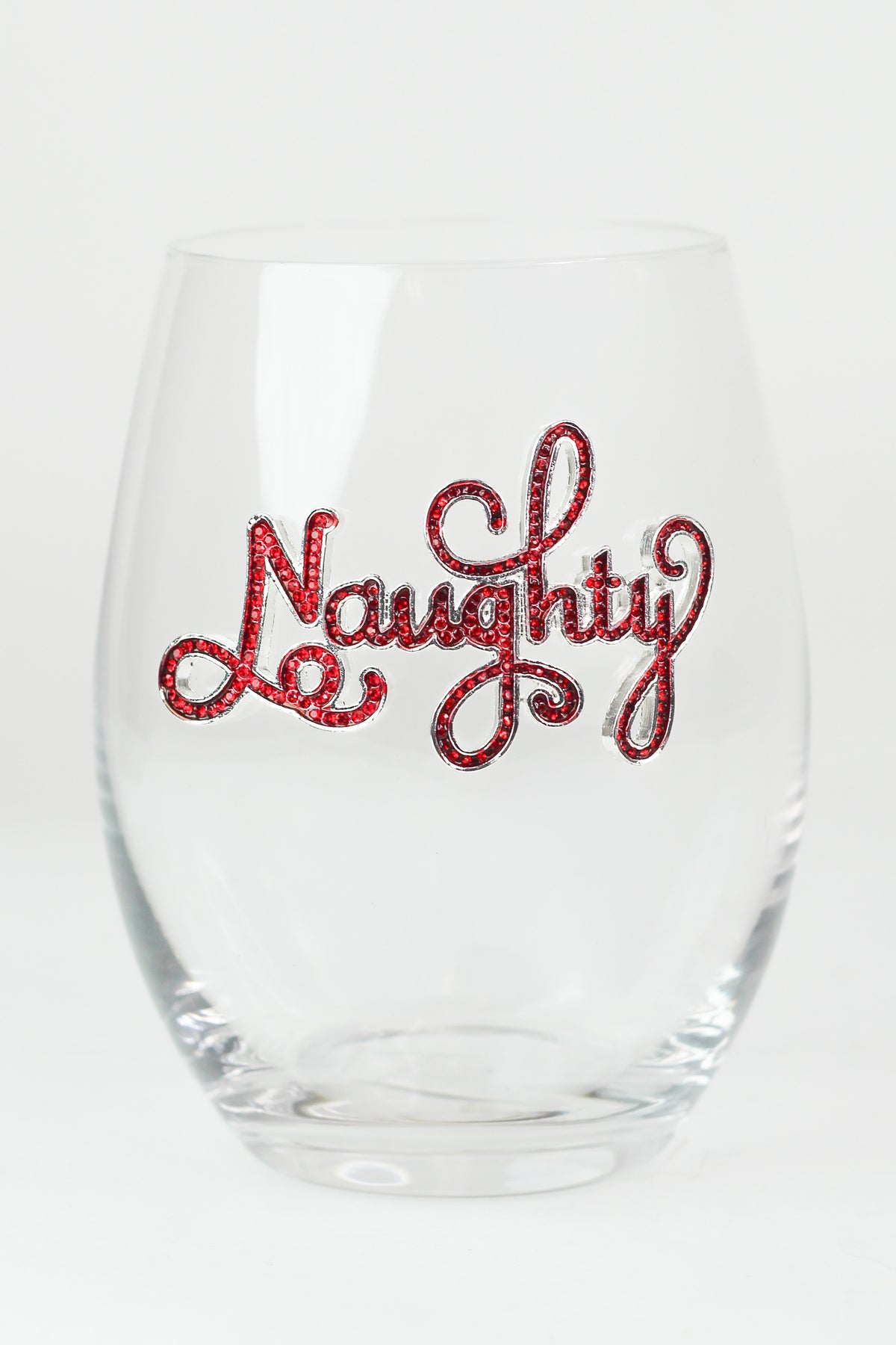 "Naughty" Rhinestone Stemless Wine Glass