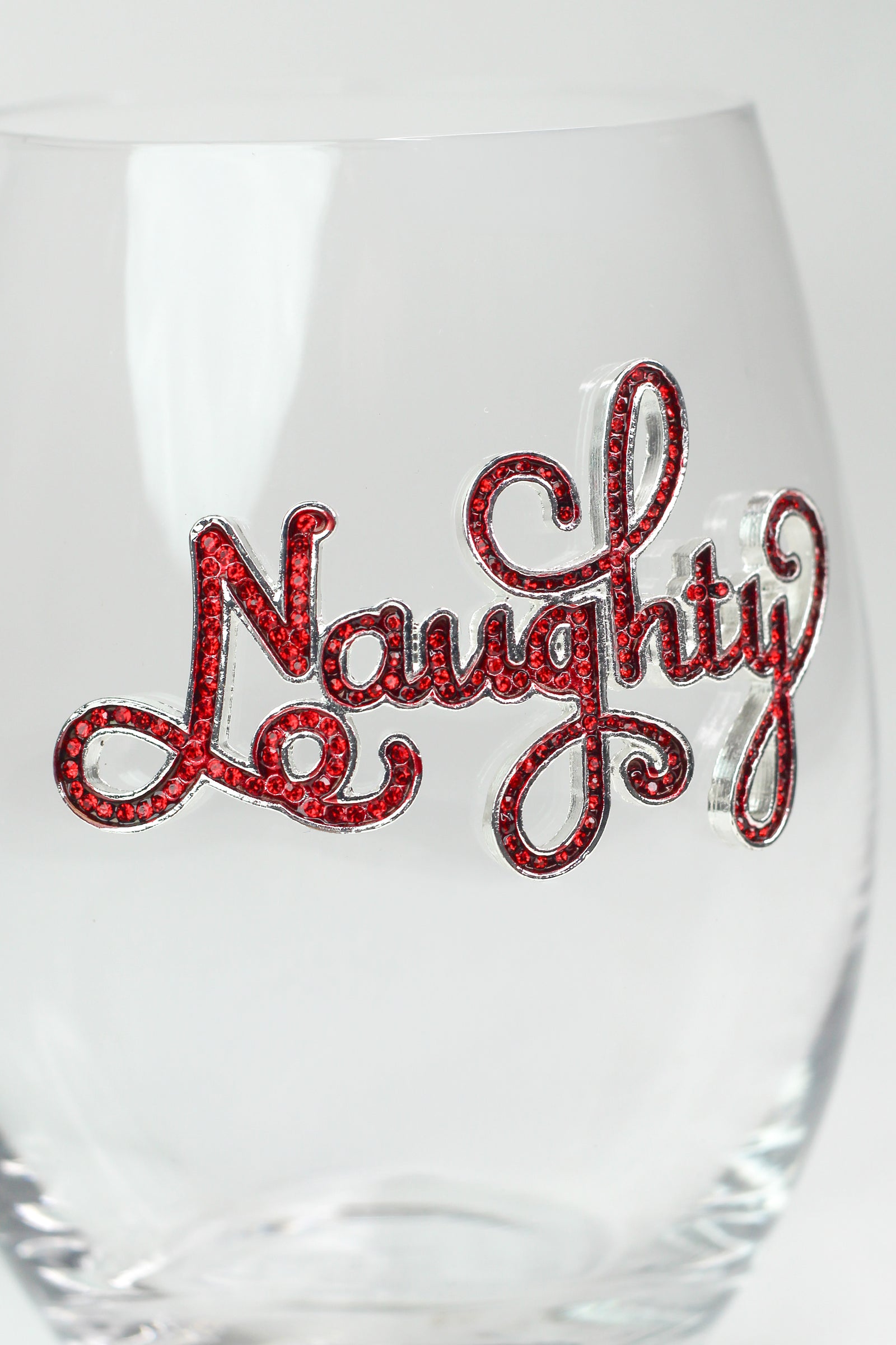 "Naughty" Rhinestone Stemless Wine Glass