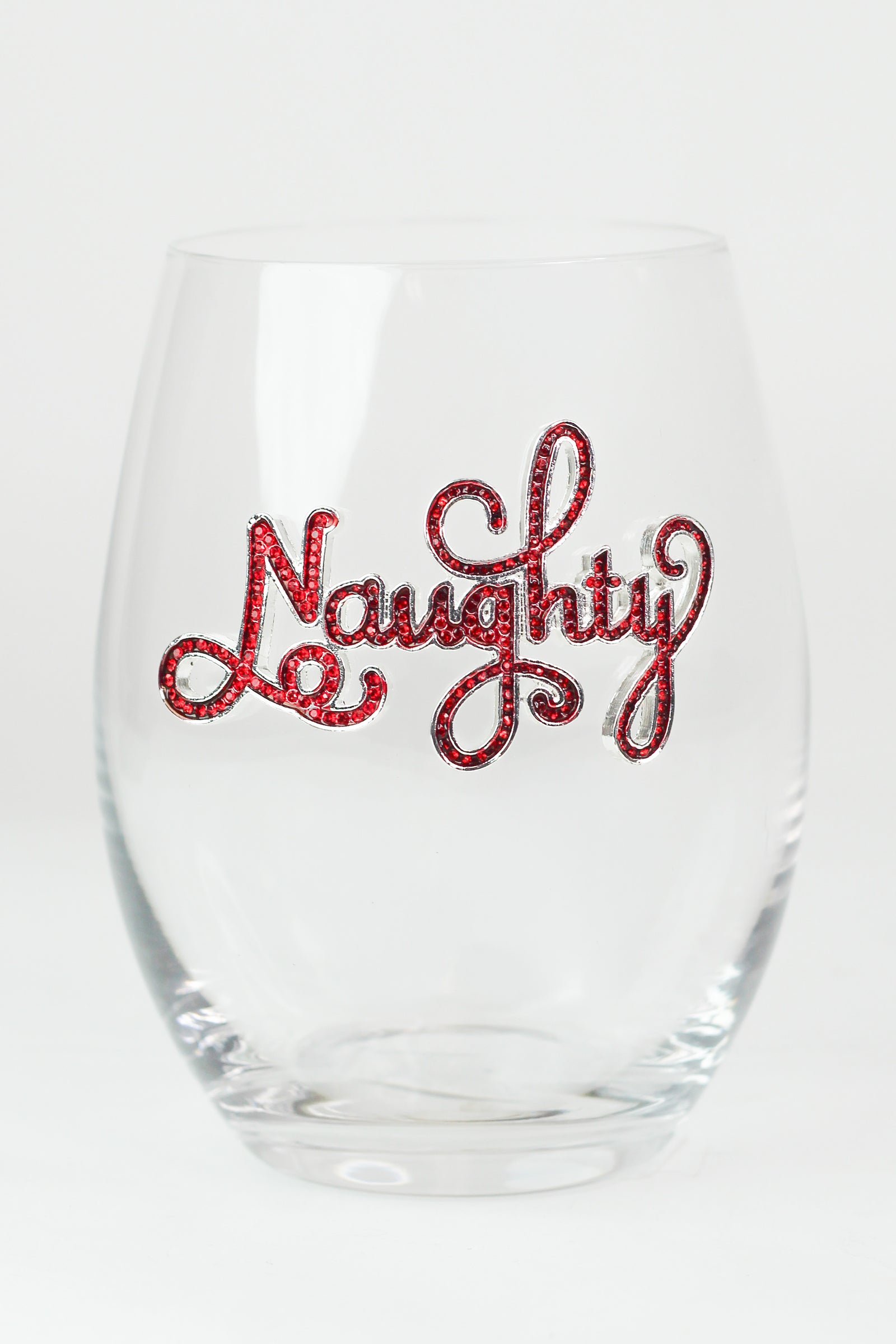 "Naughty" Rhinestone Stemless Wine Glass