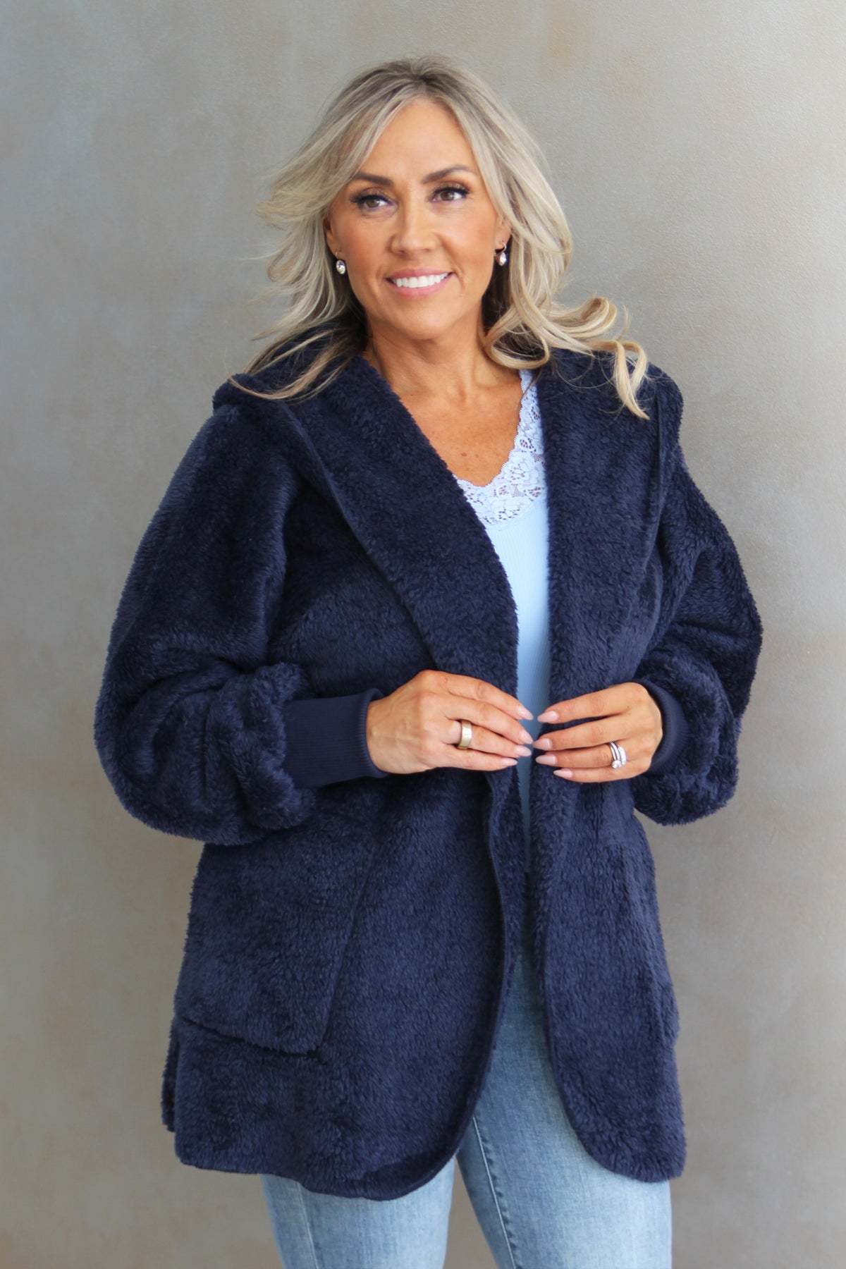 Furry Hooded Open Jacket