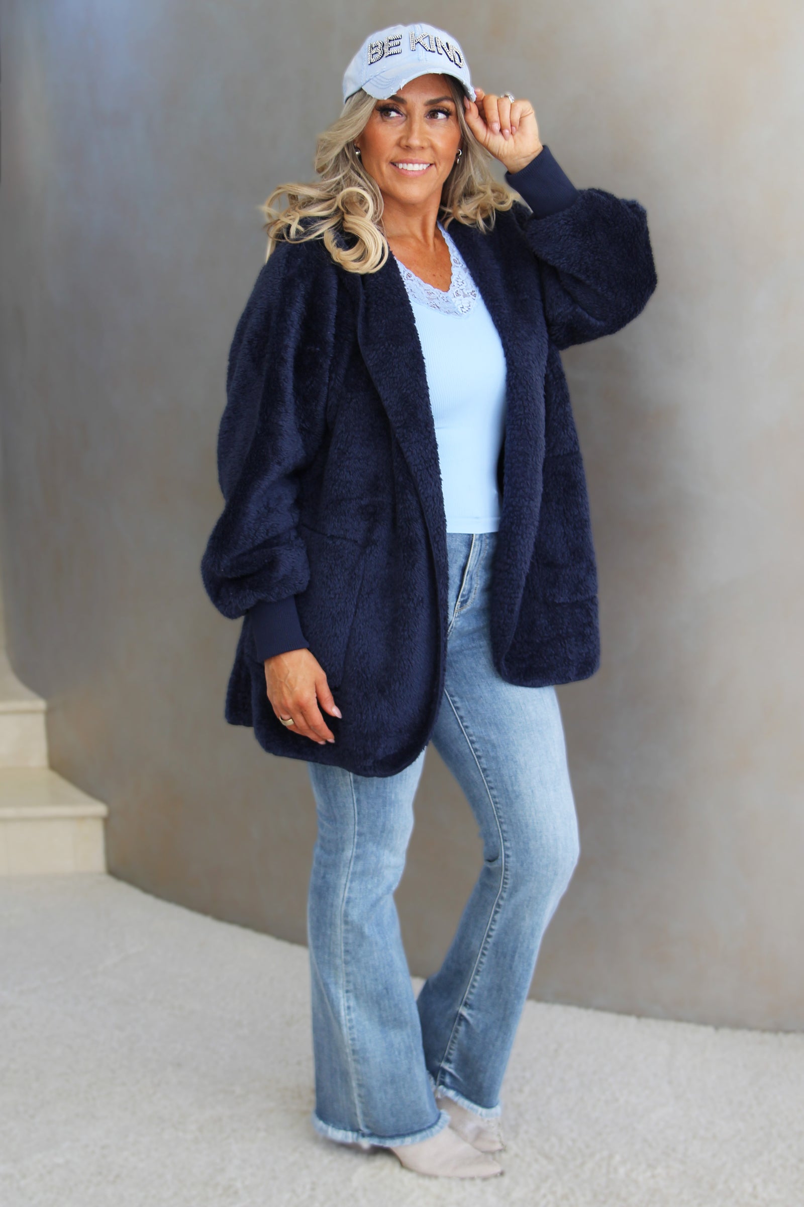 Furry Hooded Open Jacket