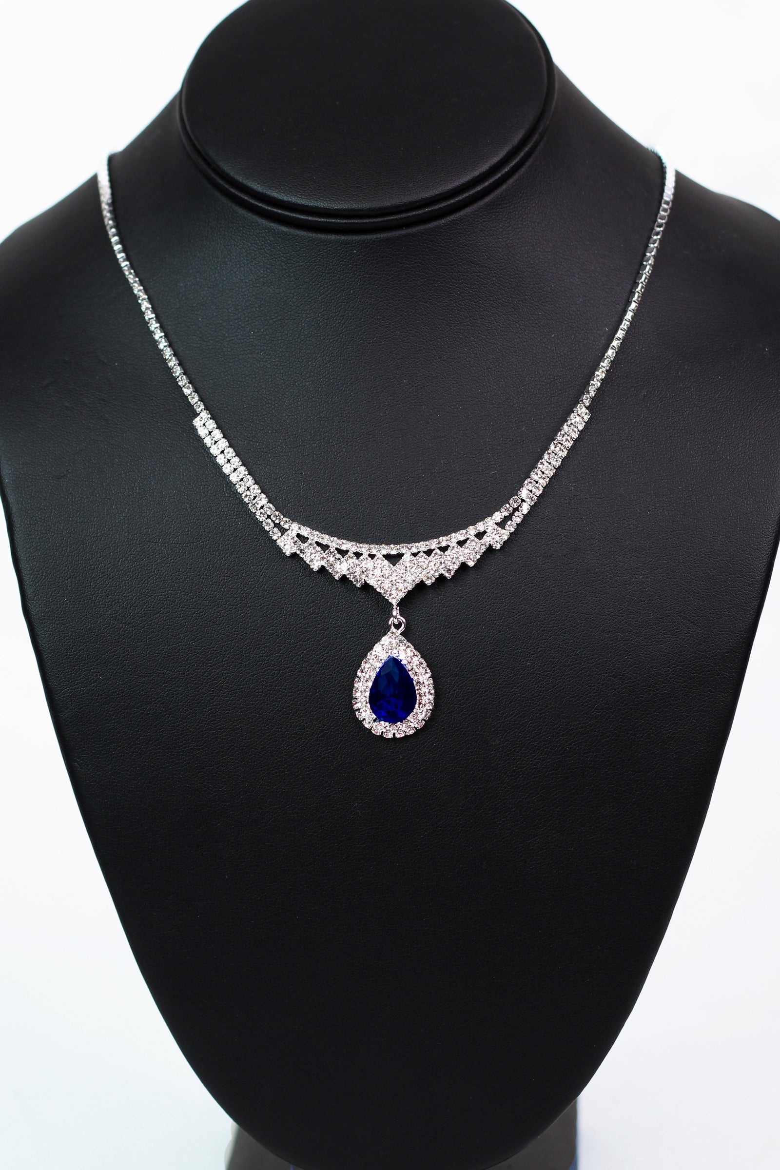 Rhinestone Point Teardrop Dangle Necklace