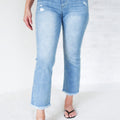 High Rise Distressed Straight Raw Hem Cropped Jeans