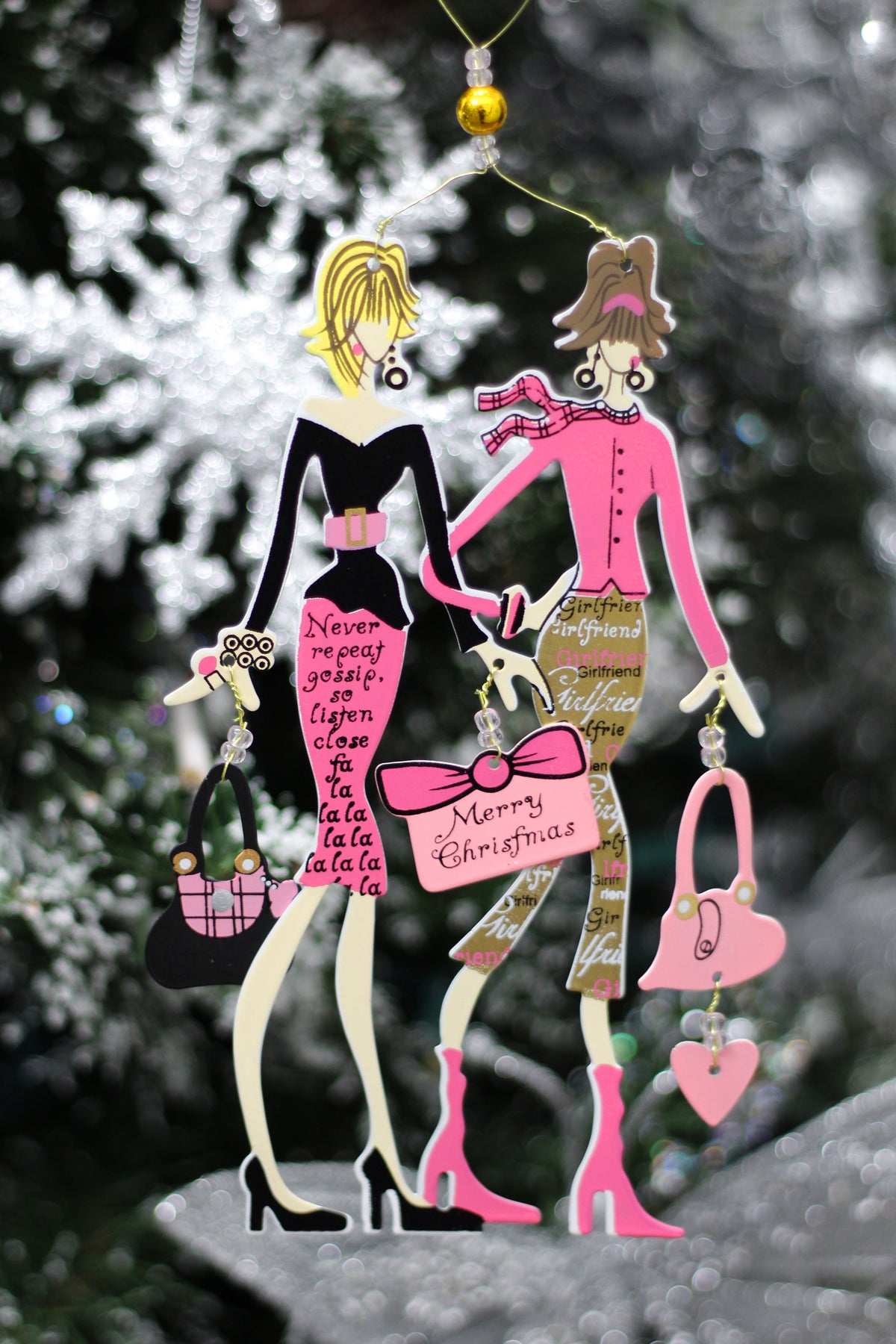 &quot;Never Gossip&quot; Girlfriends Metal Christmas Ornament