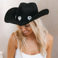 Large Rhinestone Pave Heart Faux Suede Cowboy Hat