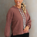 Ribbed Knit Hoodie w/ Leopard Print Accents