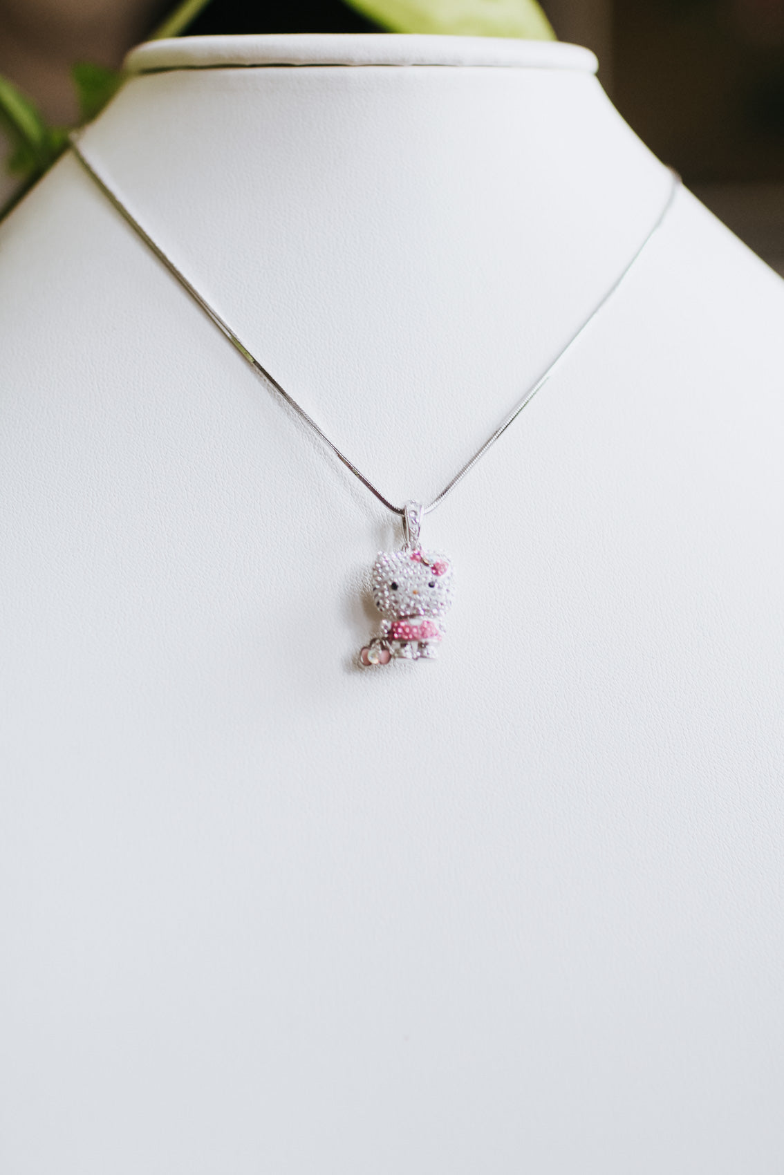 Rhinestone Hello Kitty Necklace w/ Dangling Bow - Glitz & Ears Boutique