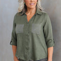 Button Down Shirt w/ Rhinestone Pockets