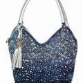Ombre Multi Rhinestone Denim Front U-Top Purse w/ Tassels