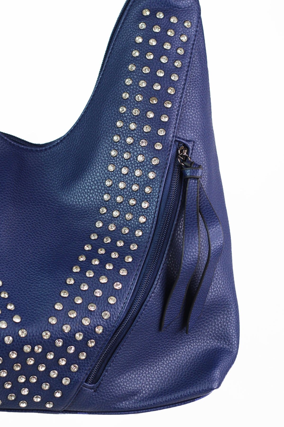 One Handle U-Top Purse w/ Front Zip Pockets & Rhinestone Accents