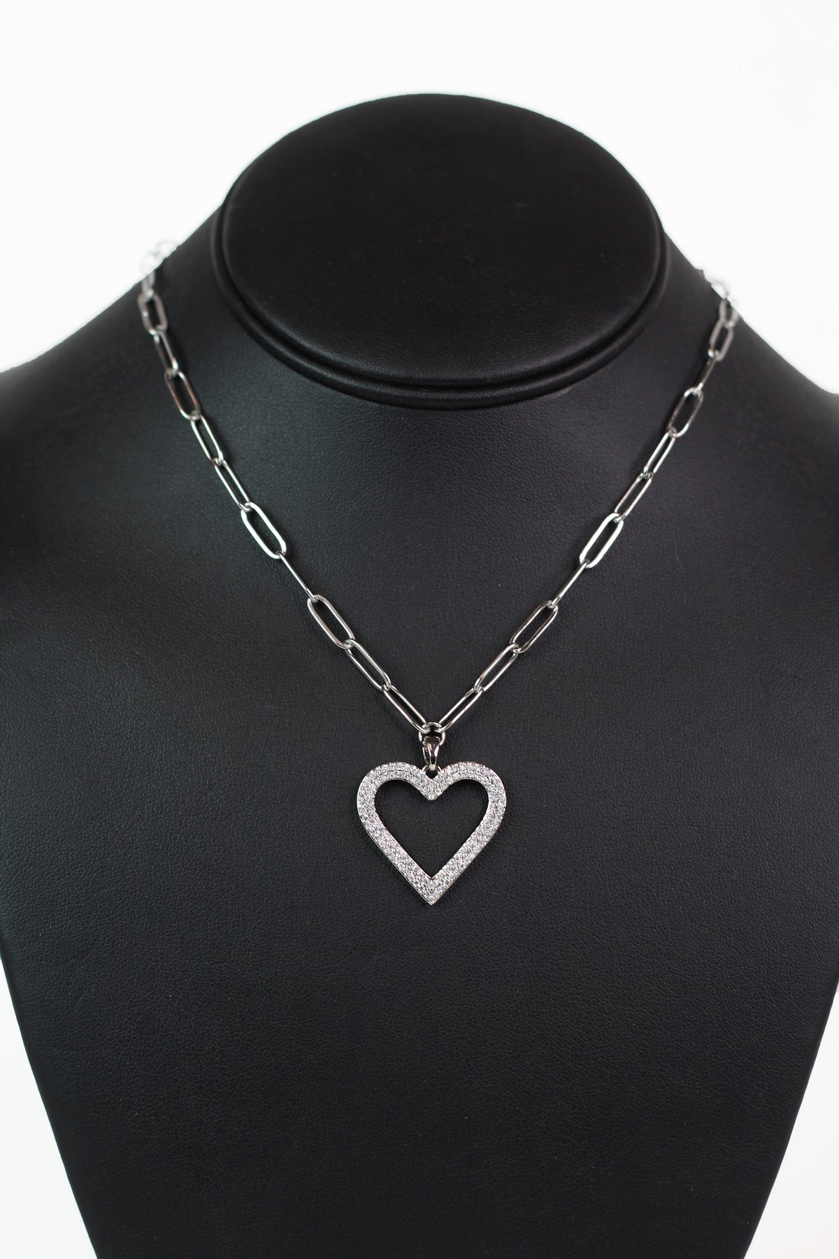 Oval Link Chain w/ Pave Heart Necklace