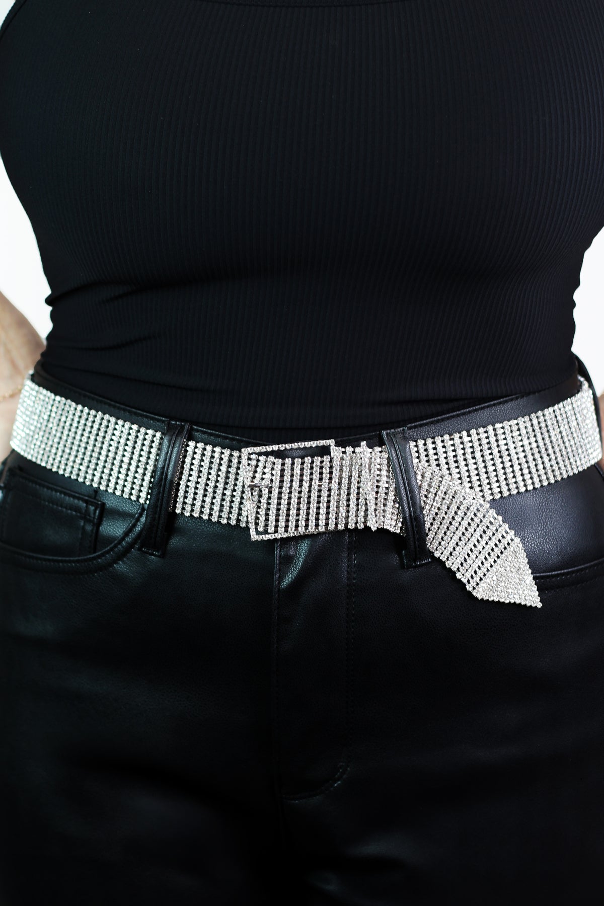 Rhinestone Mesh Belt w/ Open Square Buckle