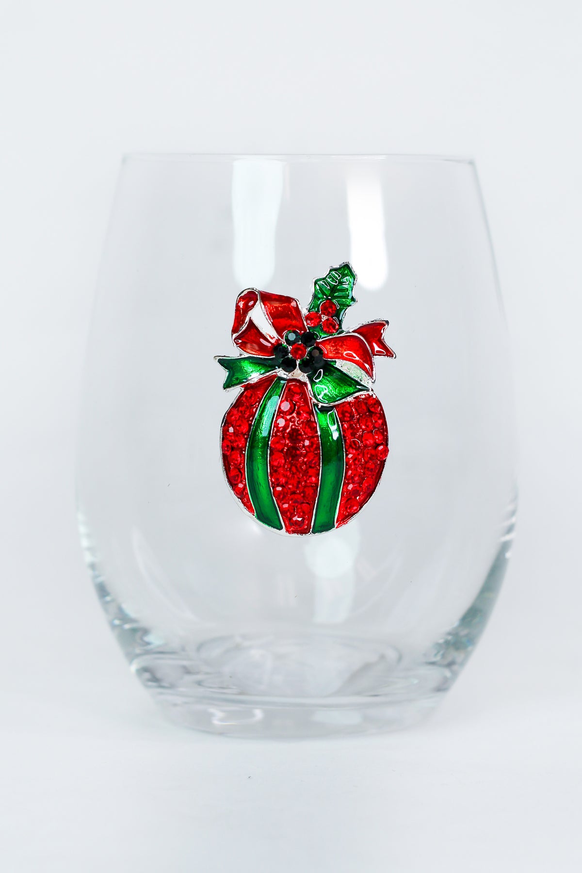 Christmas Ornament Rhinestone Stemless Wine Glass