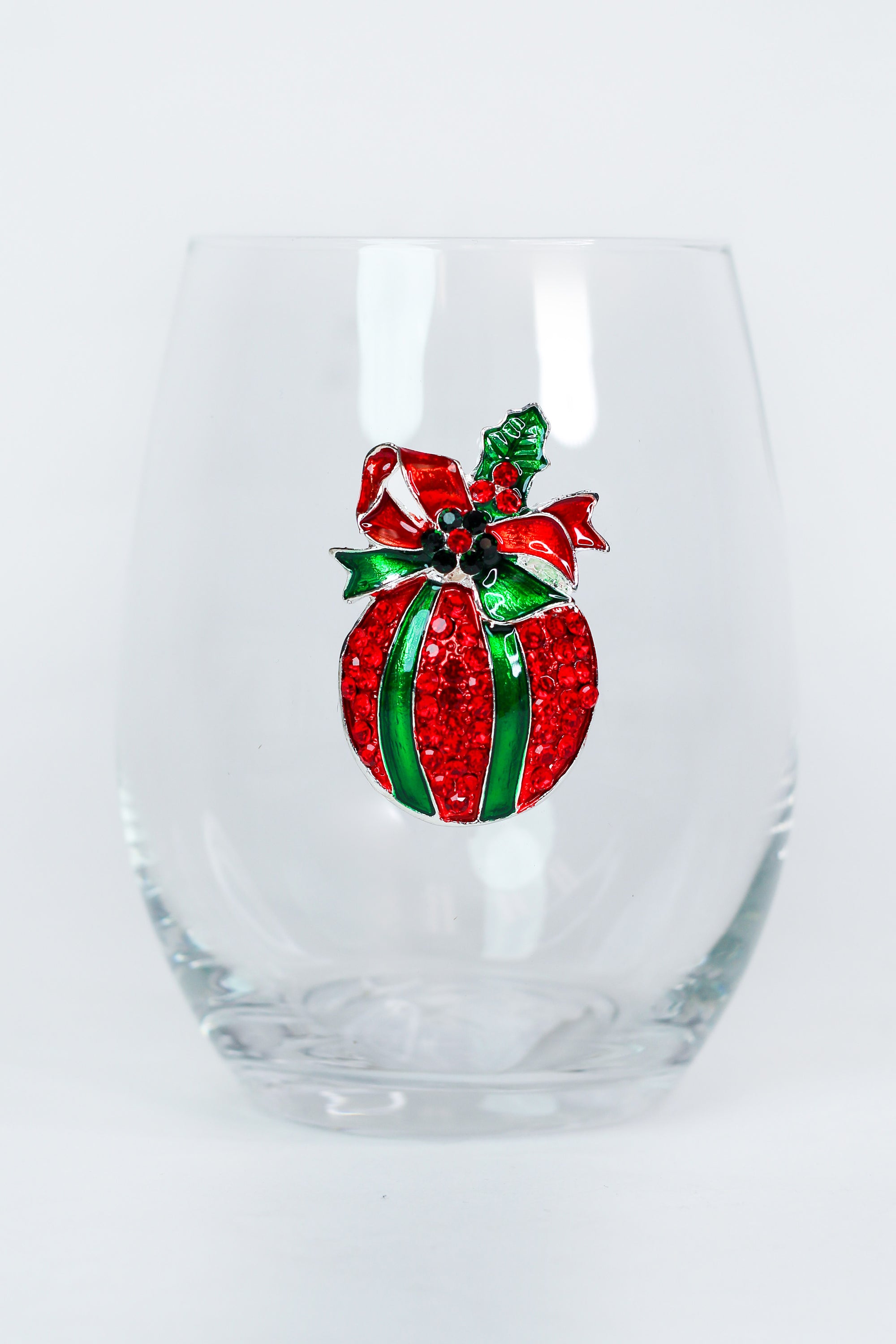 Christmas Ornament Rhinestone Stemless Wine Glass