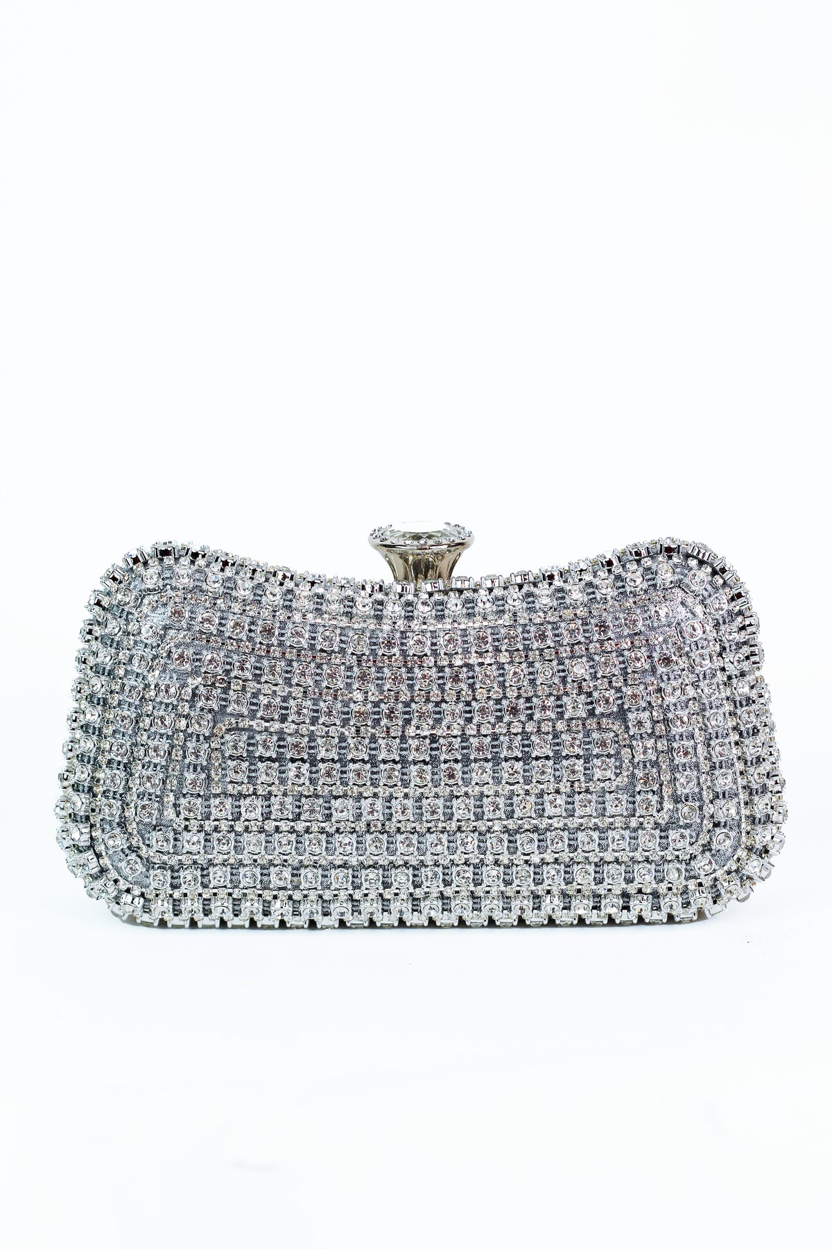 Curved Top Rhinestone &amp; Pave Front Clutch