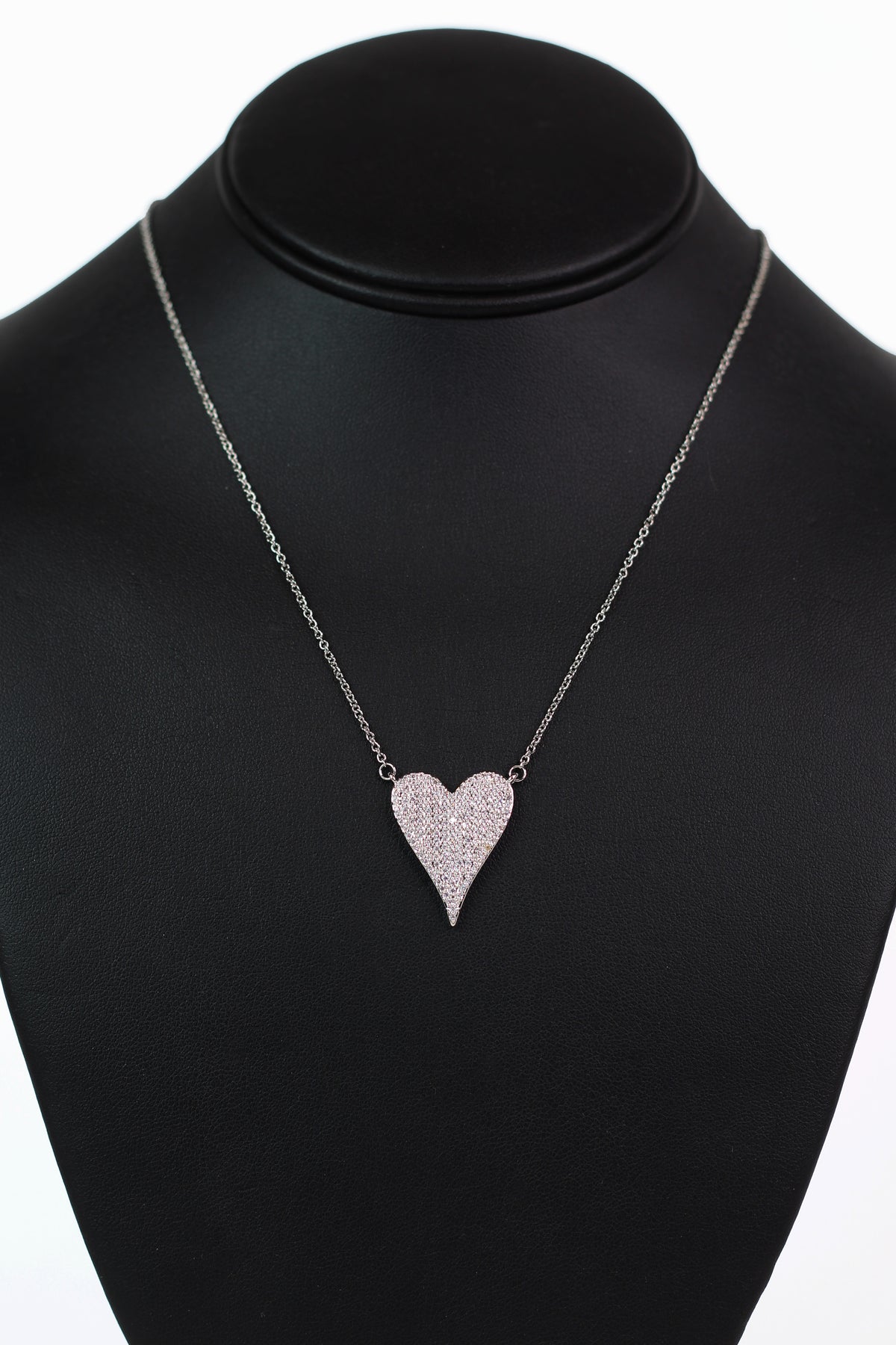 Pave Filled Elongated Heart Dainty Chain Necklace