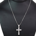 Pave Trimmed Tiny Baguette Cross Necklace w/ Center Heart