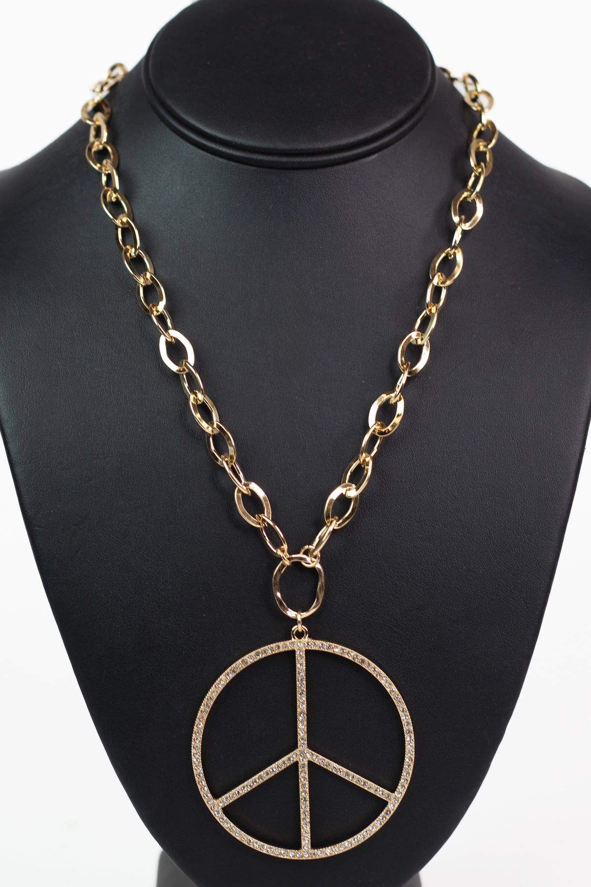 Large Rhinestone Peace Sign Chain Necklace