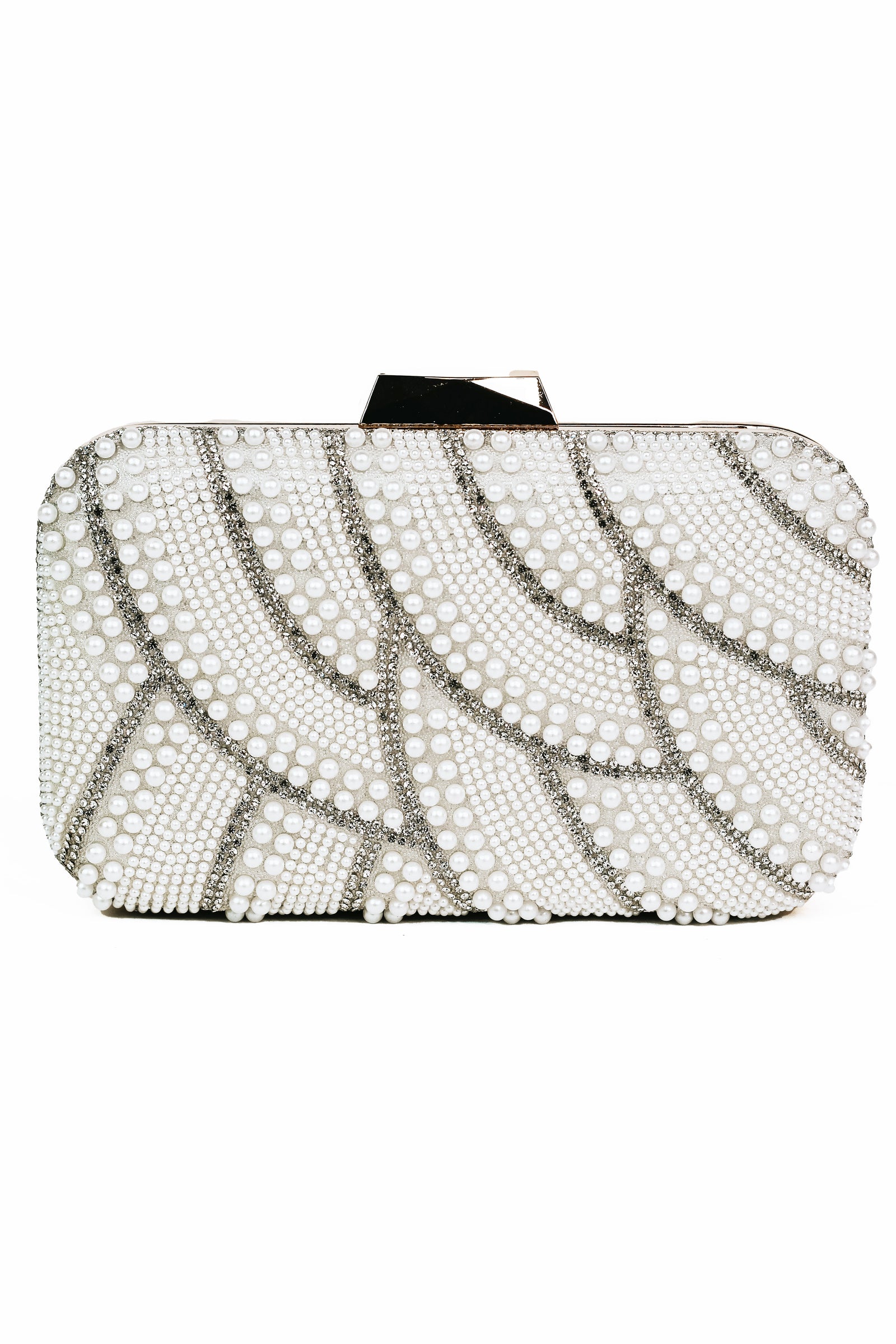 Two Tone Rhinestone Pearl Accent Clutch
