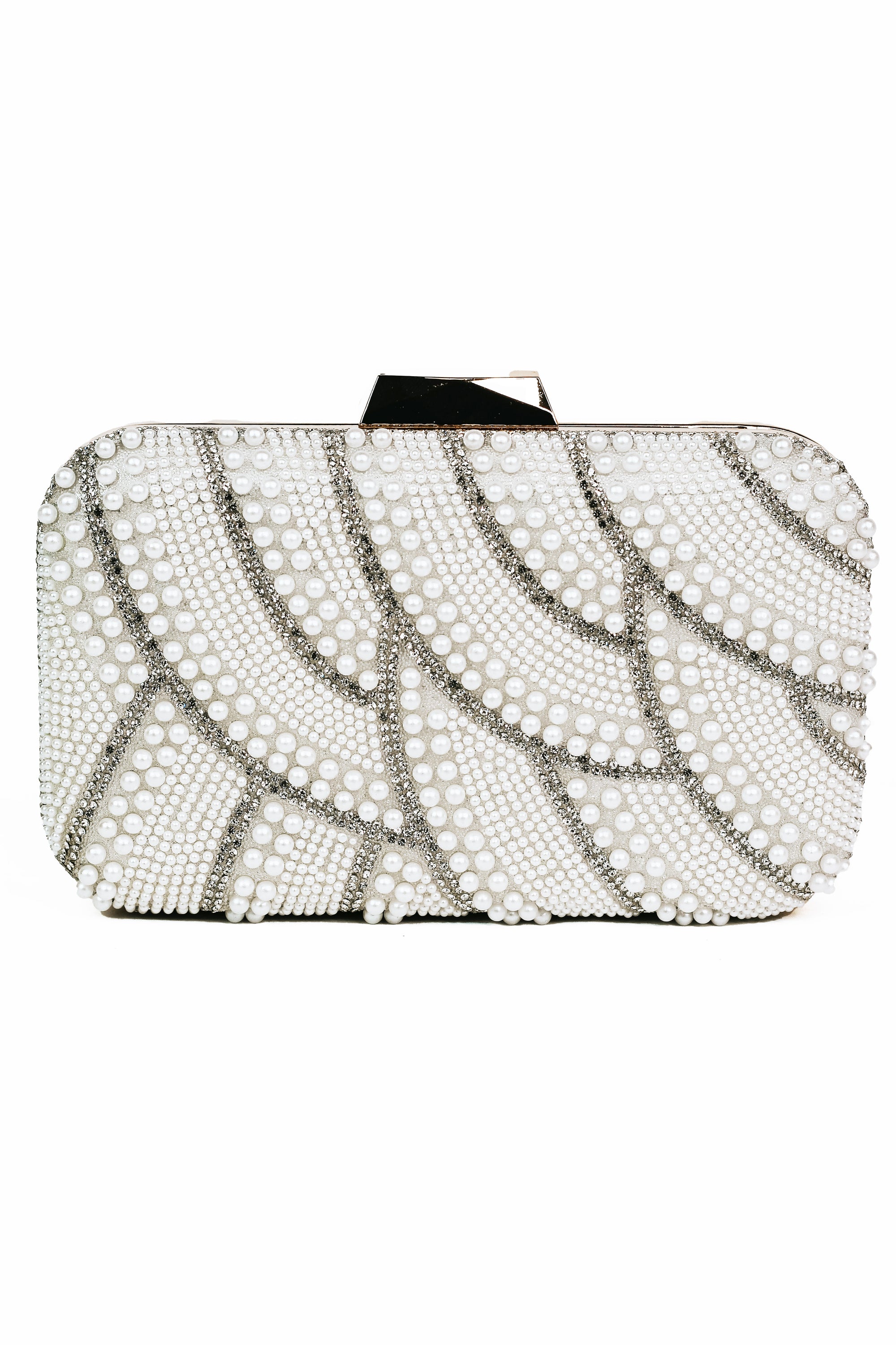 Two Tone Rhinestone Pearl Accent Clutch