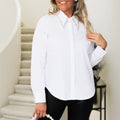 Button Down Long Sleeve Pearl & Rhinestone Collared Top