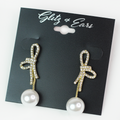 Rhinestone Bowknot Pearl Drop Earrings