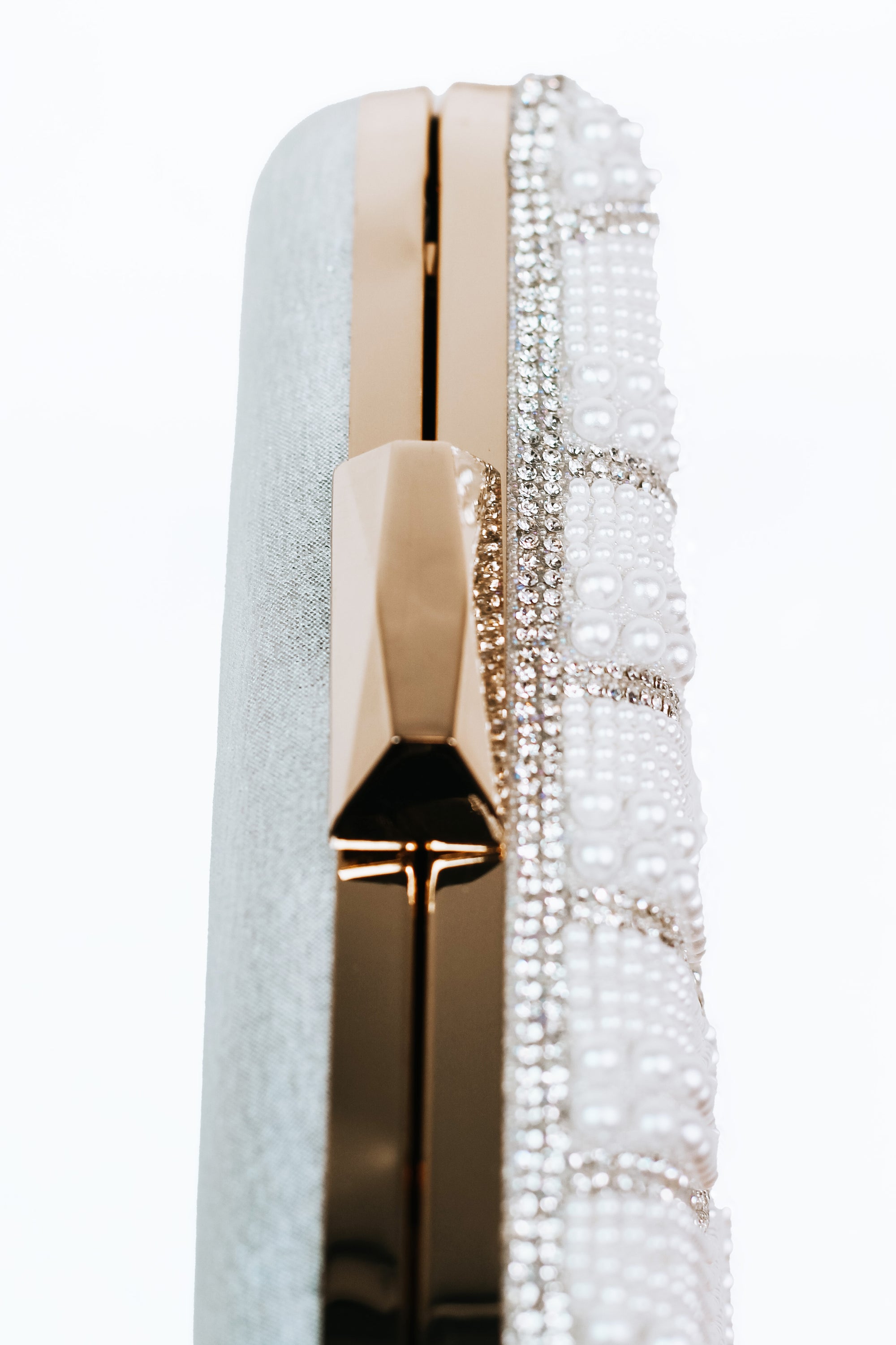 Two Tone Rhinestone Pearl Accent Clutch