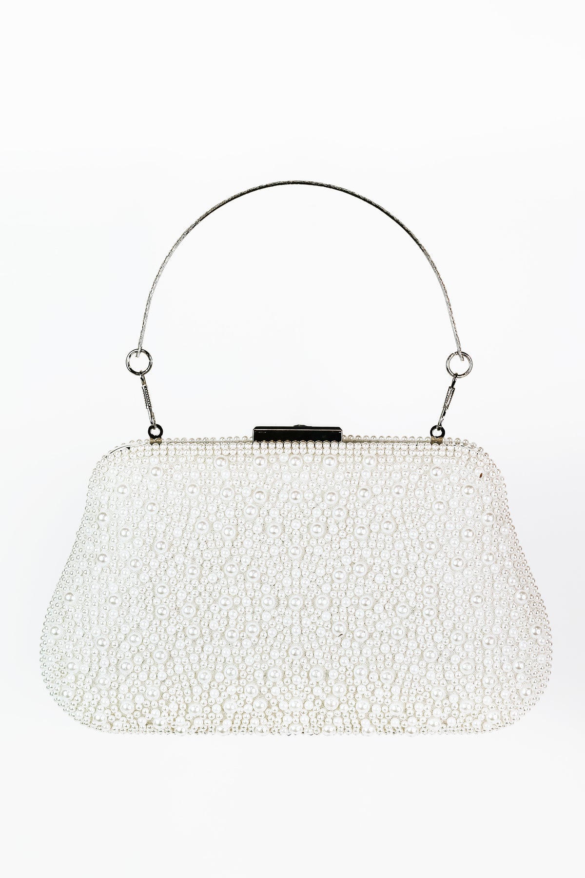 Multisized Pearl Covered Trapezoid Shaped Clutch