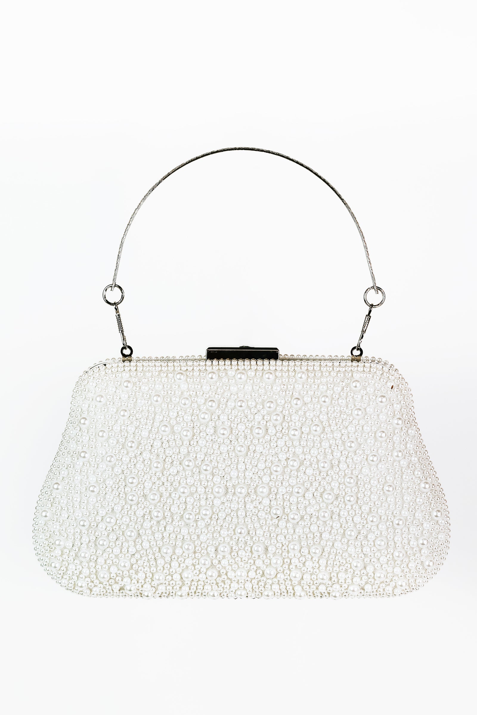 Multisized Pearl Covered Trapezoid Shaped Clutch