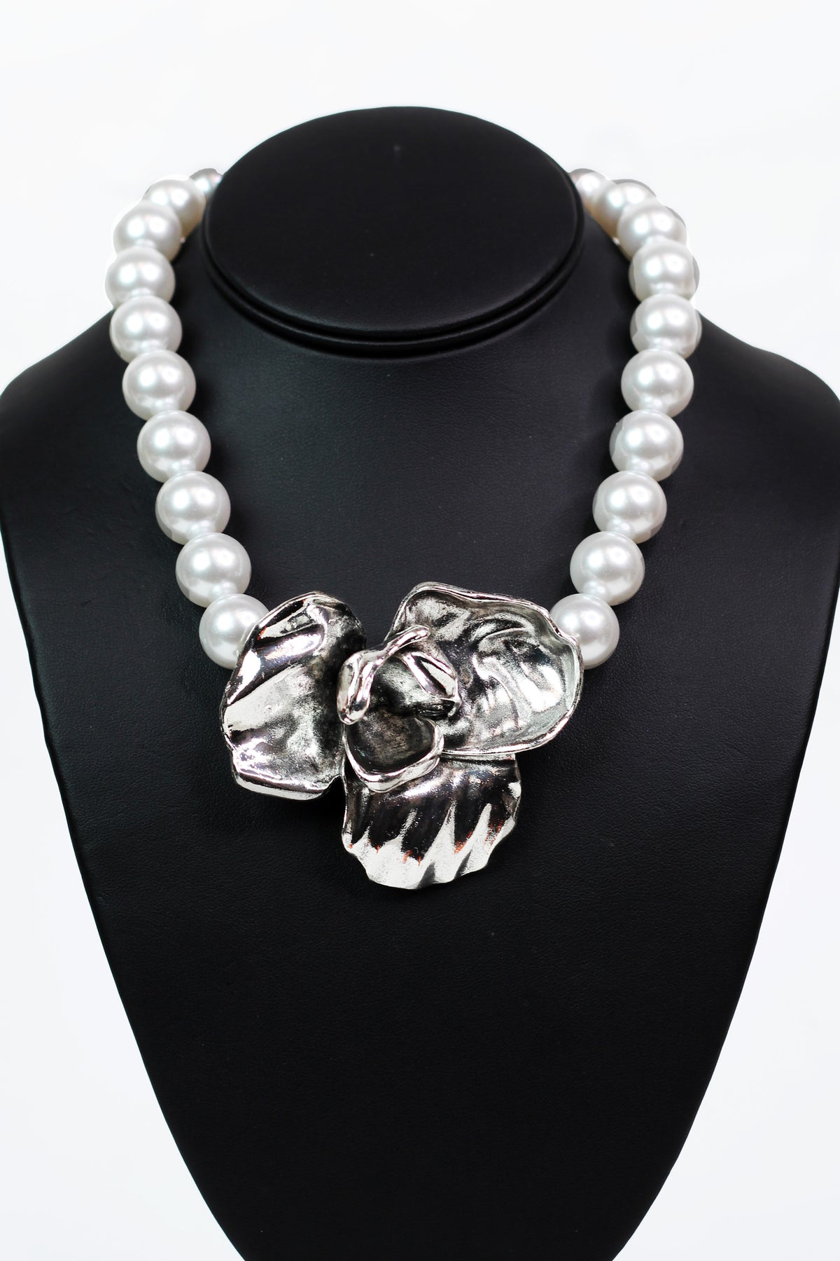 Floral Pendant on Pearl Necklace
