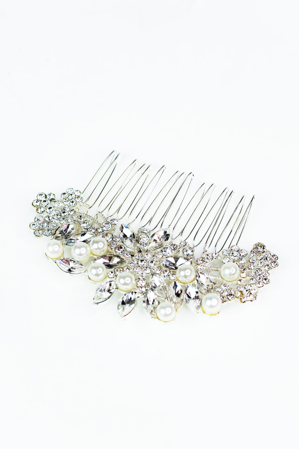 Pearls Marquis & Pave Flowers Hair Comb