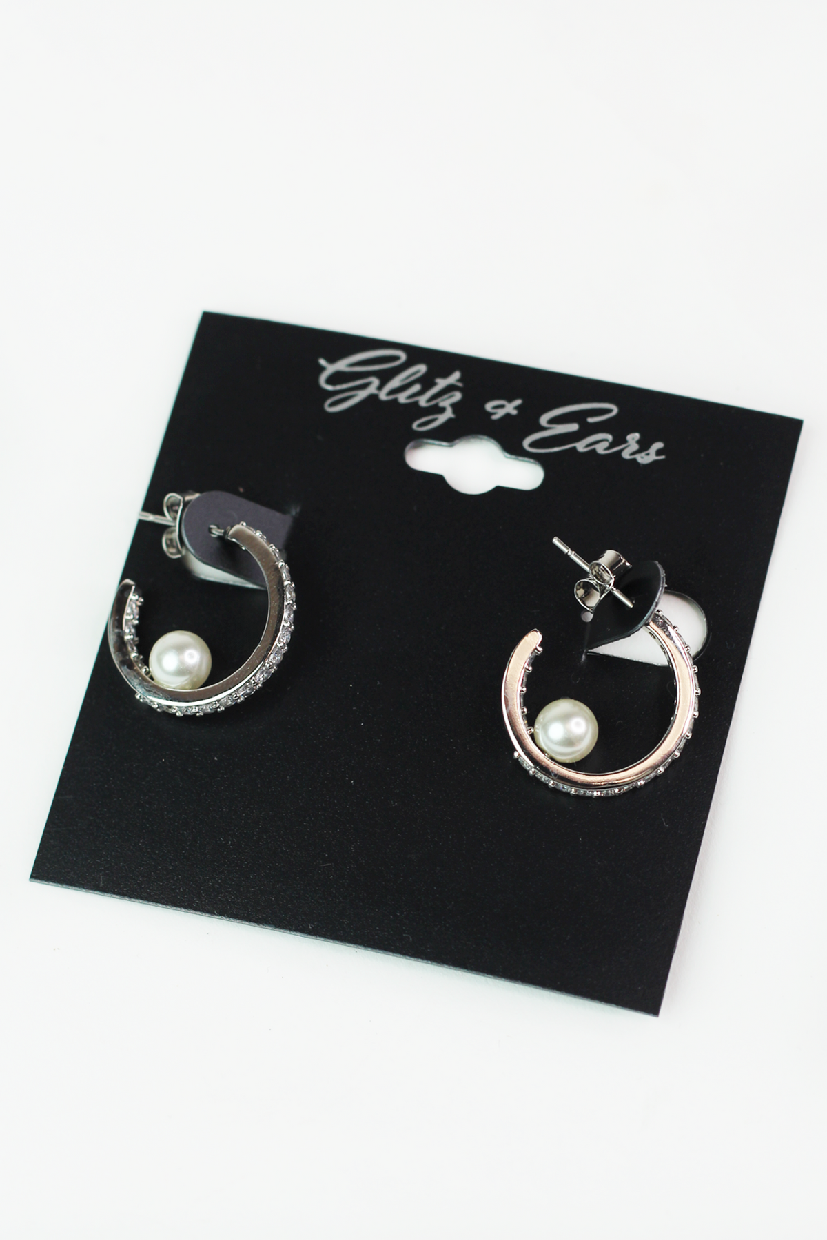 Open Back Pearl Small Rhinestone Hoop