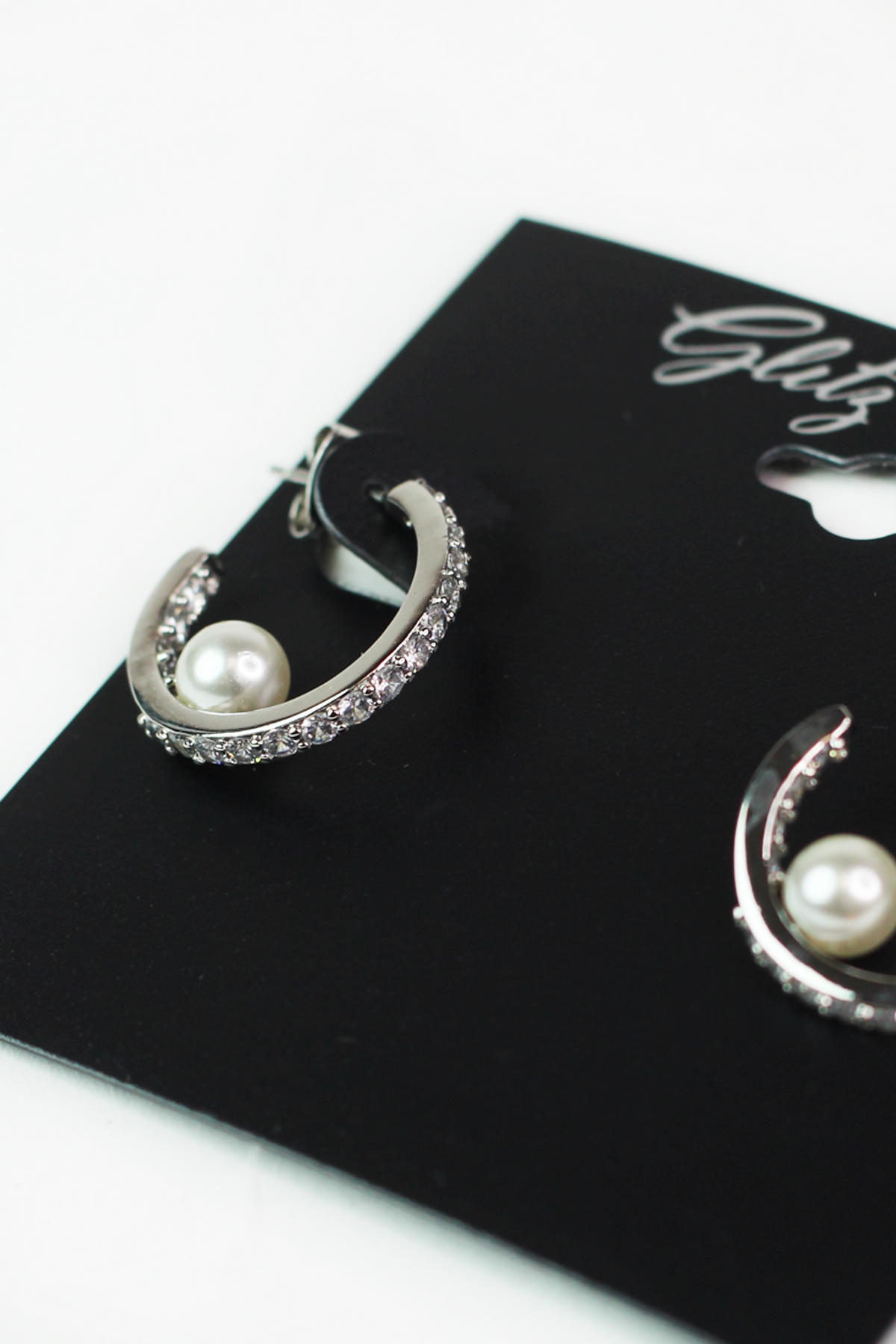 Open Back Pearl Small Rhinestone Hoop