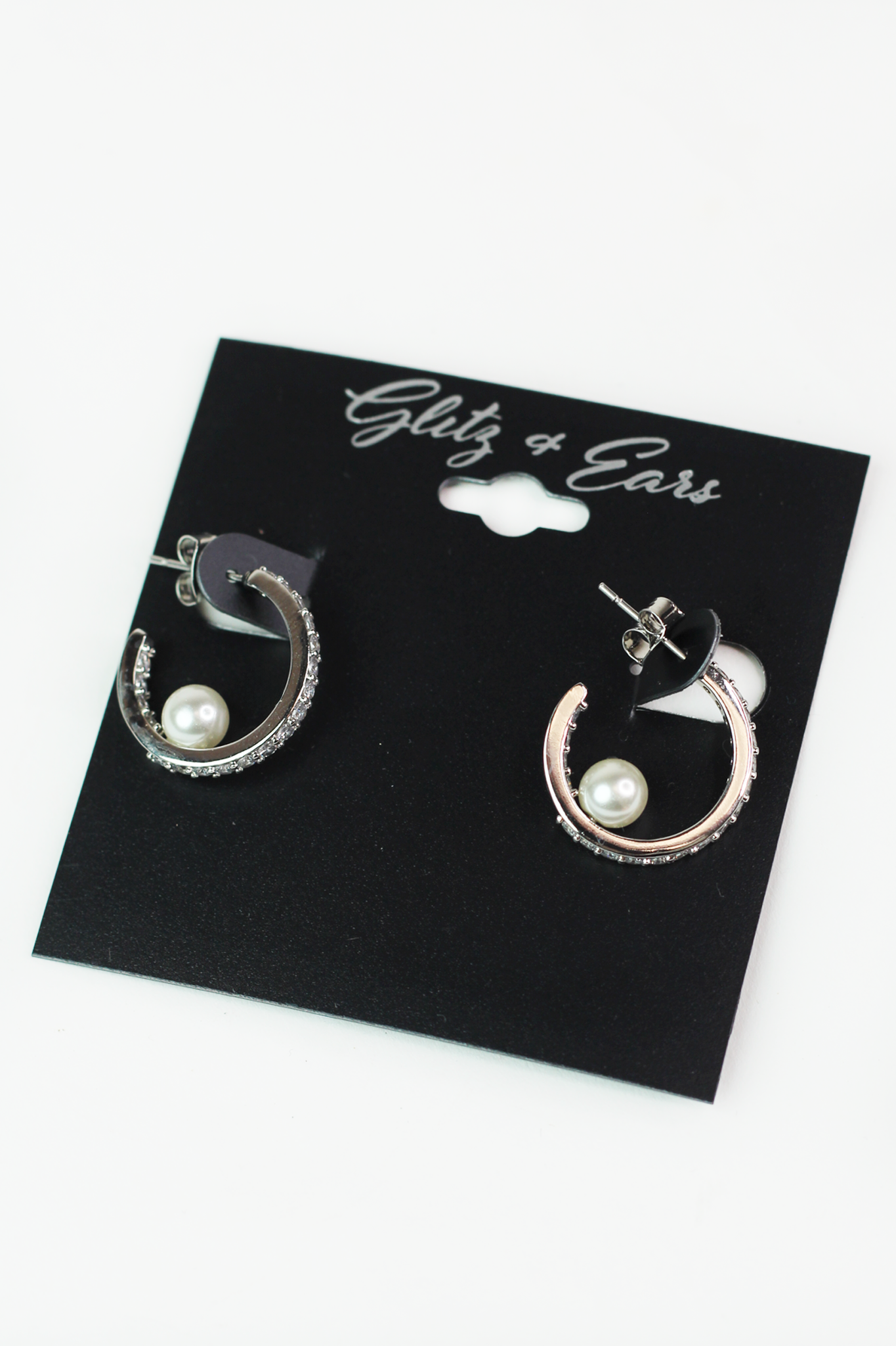 Open Back Pearl Small Rhinestone Hoop