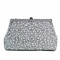 Rhinestone & Pearl Clutch w/ Top Metal Bar Closure