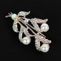 Rhinestone Vines 3 Pearl Ends Brooch