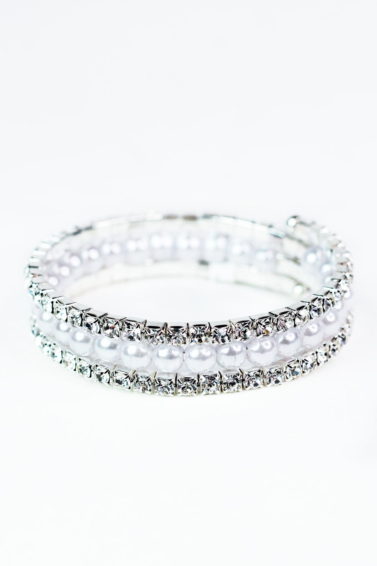 Square Stones w/ Pearl Center Row Coil Bracelet