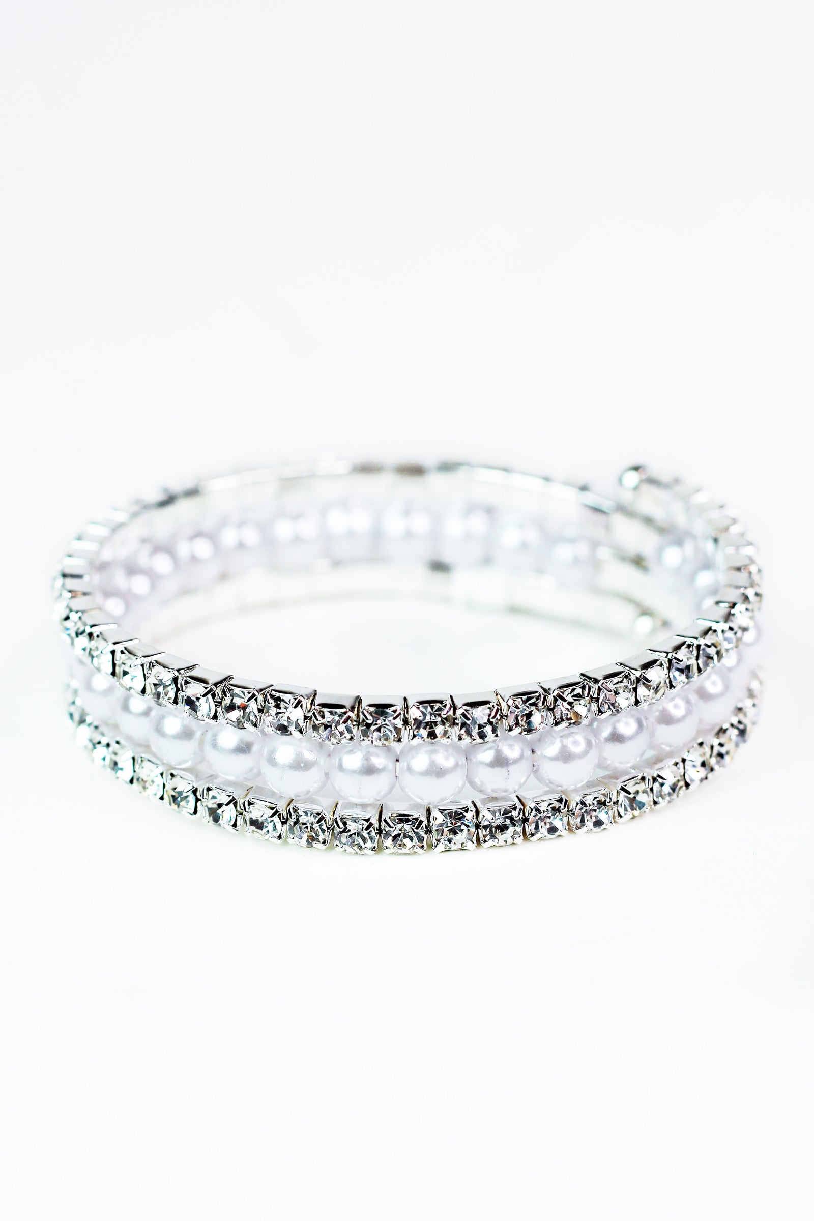 Square Stones w/ Pearl Center Row Coil Bracelet