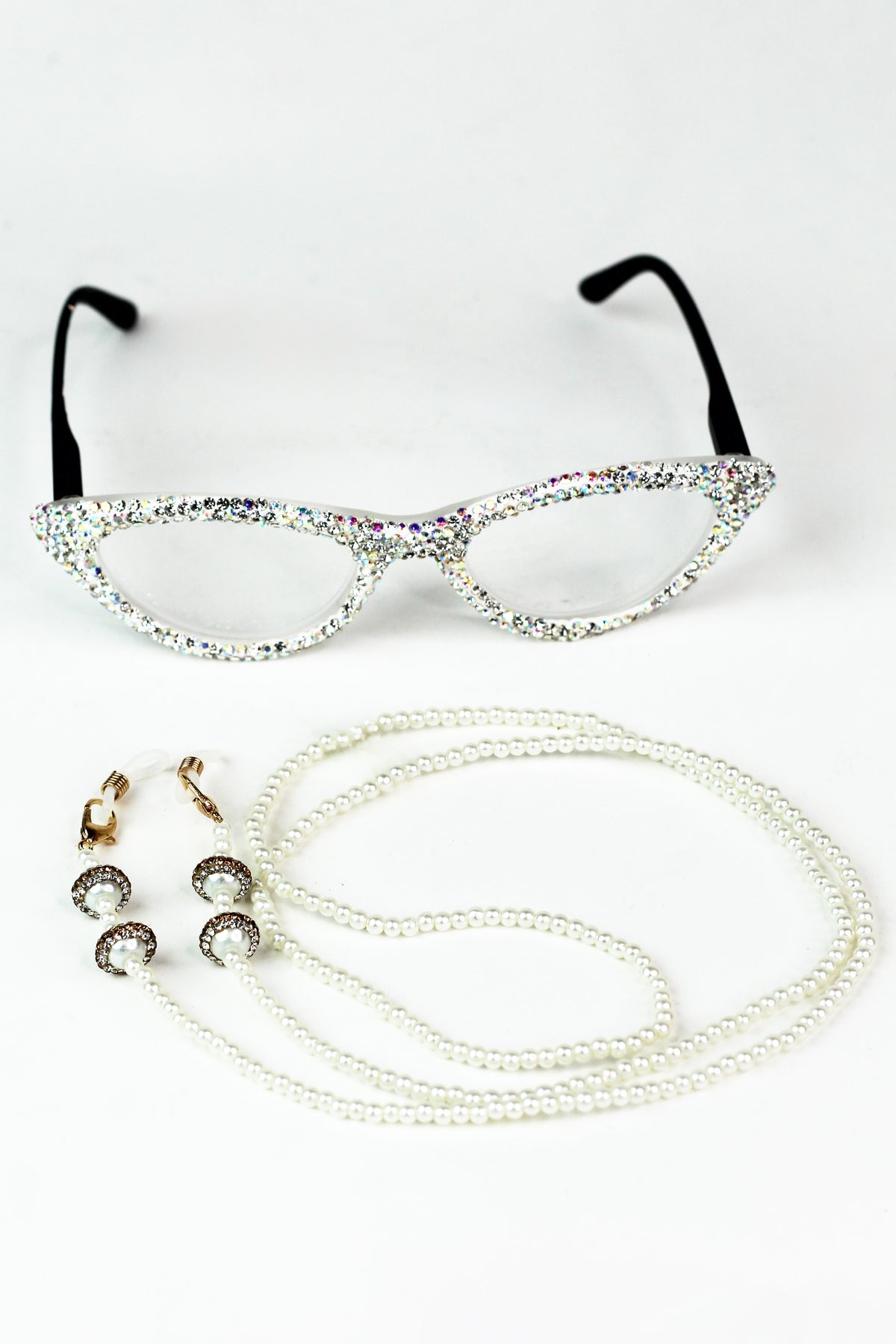 Thin Pearl Two Pearl with Rhinestone Eyeglass Strap