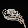 Curve Rows Side Pearl & Stone Cluster Side Brooch