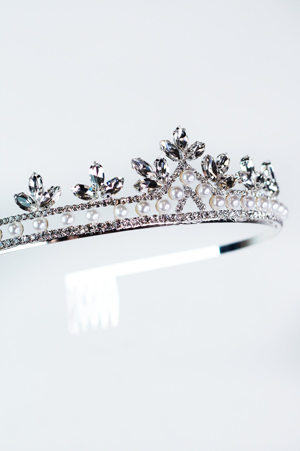 3 Almond Stone Cluster Pearl Row Tiara - Glitz & Ears Boutique