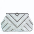 Pearl & Rhinestone Zigzag Clutch w/ Metal Bar Closure