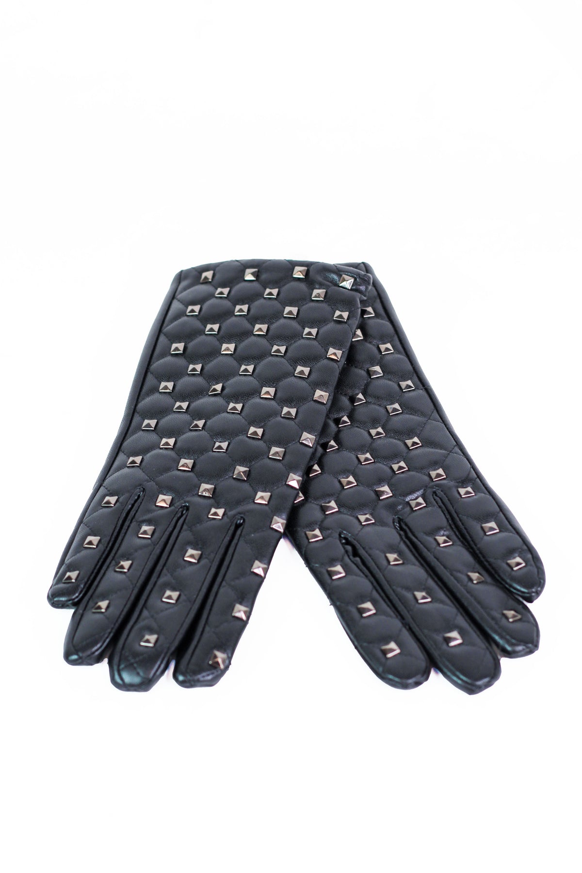Pewter Studded Vegan Leather Gloves