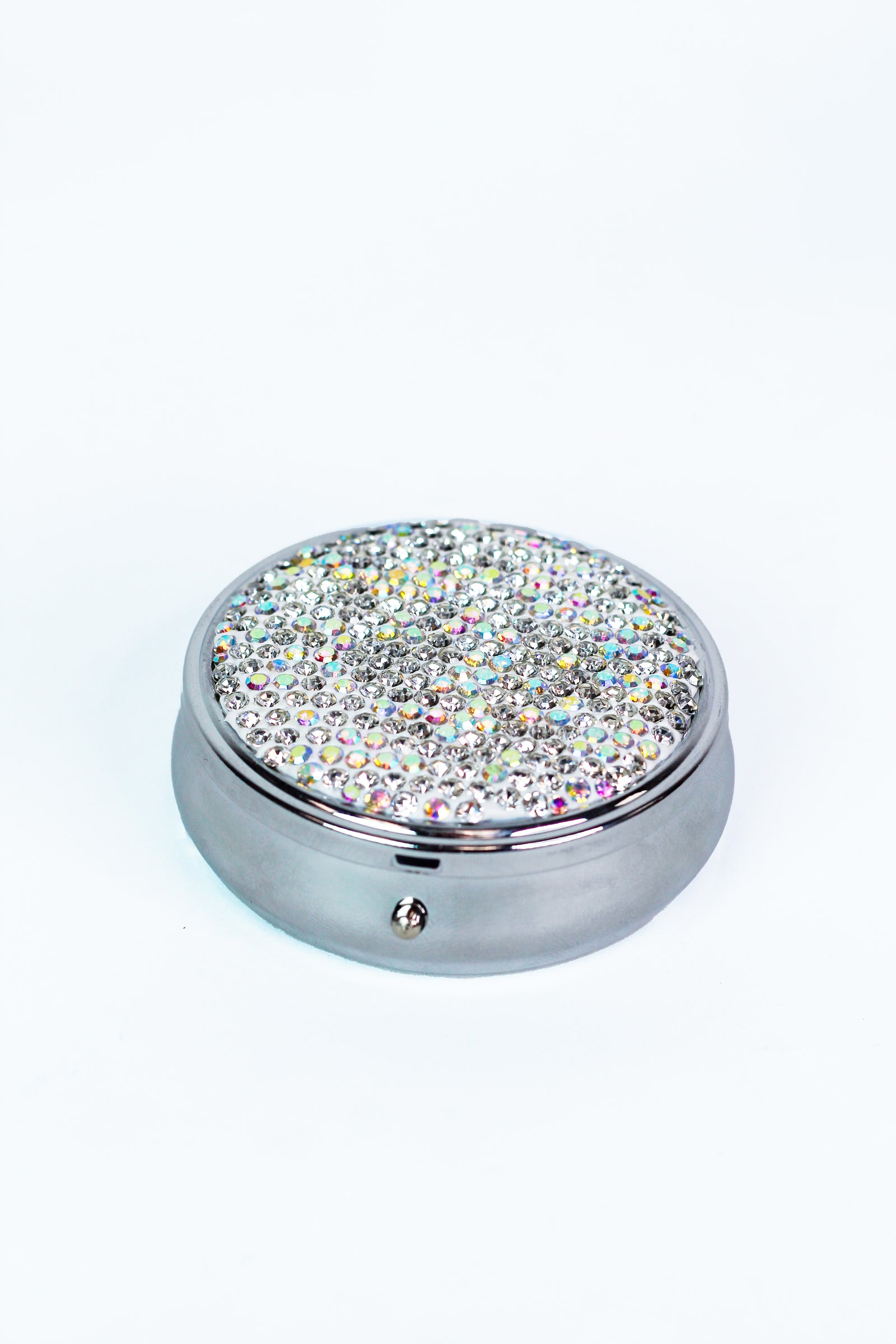 Medium Sized Round Rhinestone Pill Box