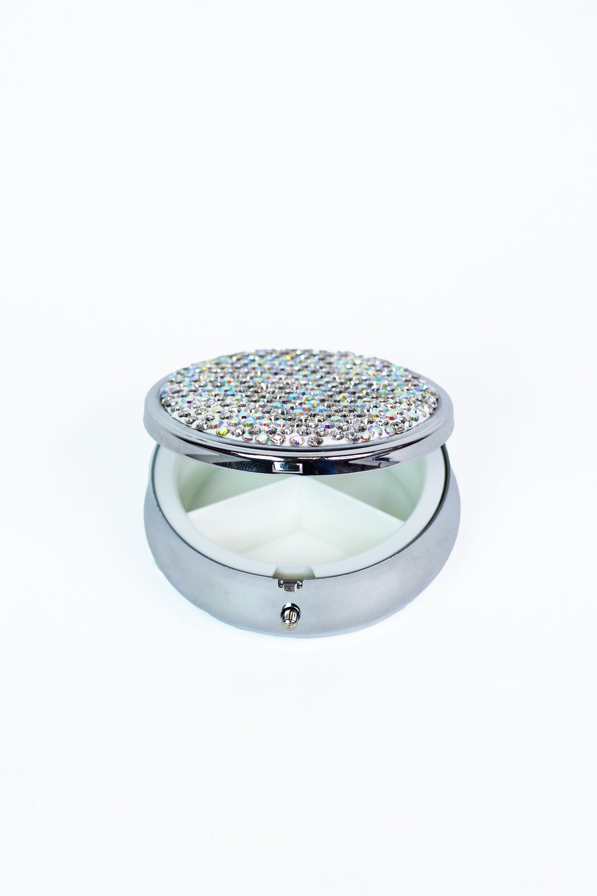 Medium Sized Round Rhinestone Pill Box