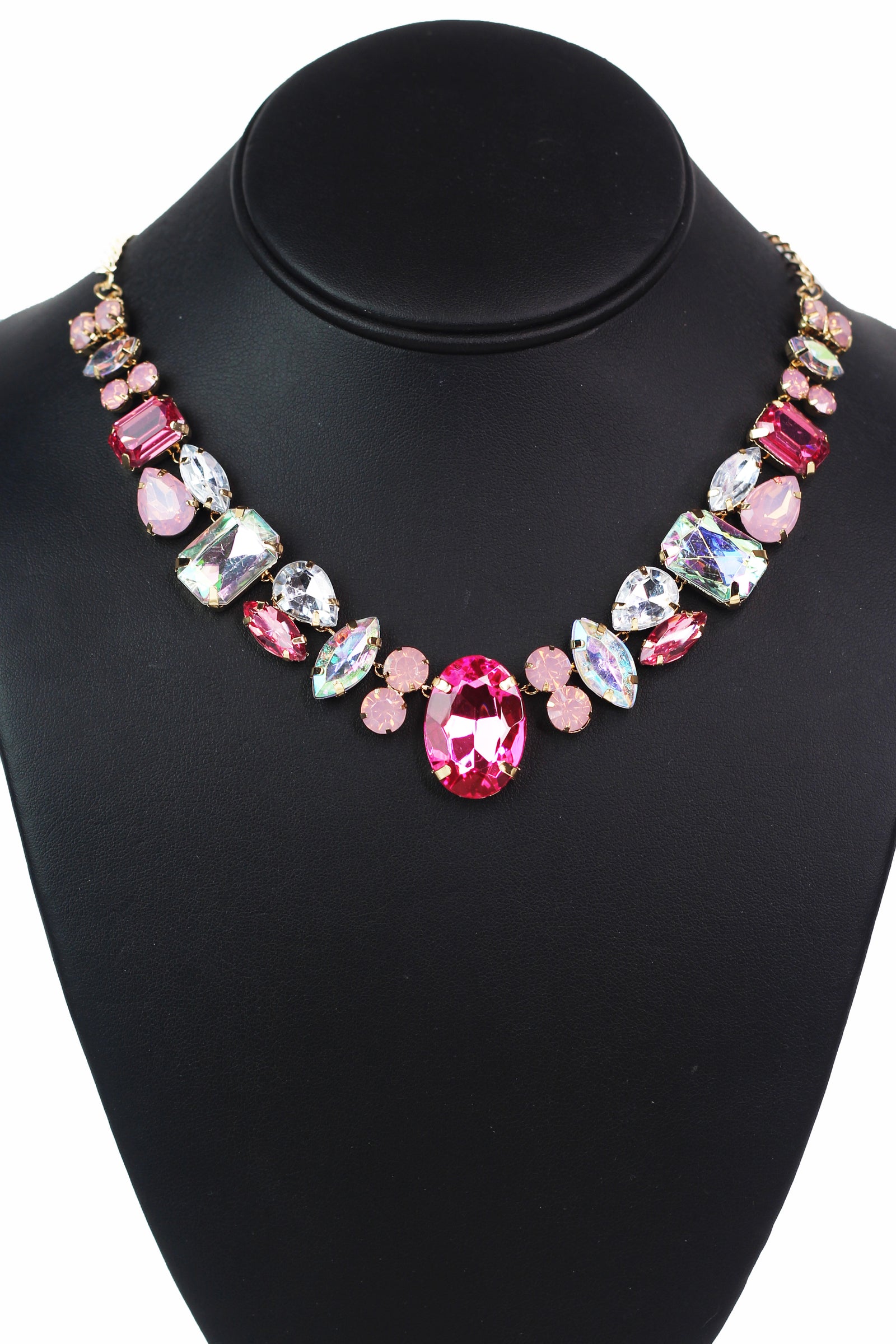 Chunky Rhinestone Shapes Statement Necklace
