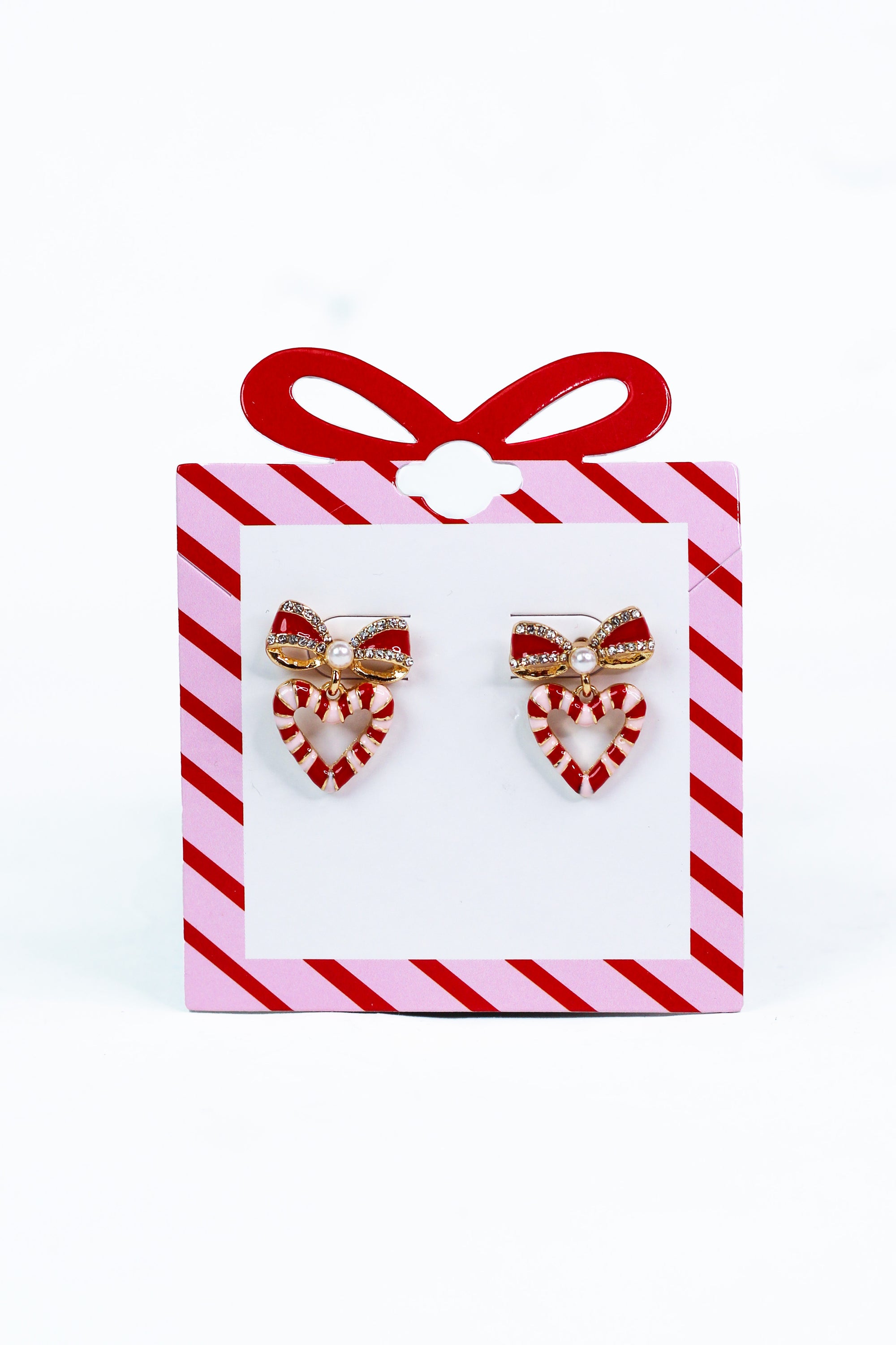 Bow Post Open Candy Cane Heart Earring